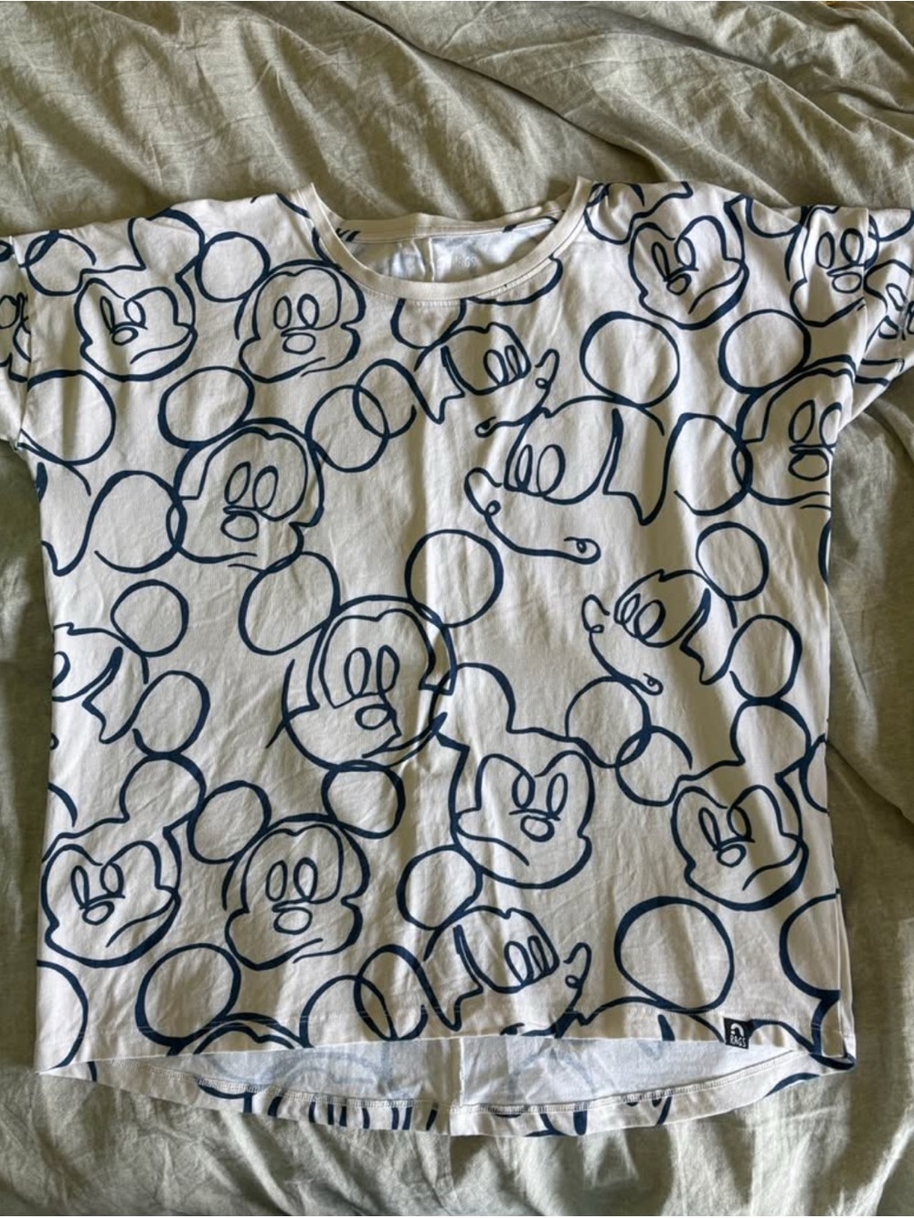 White & Navy Adult Mickey Mouse Graphic Tee